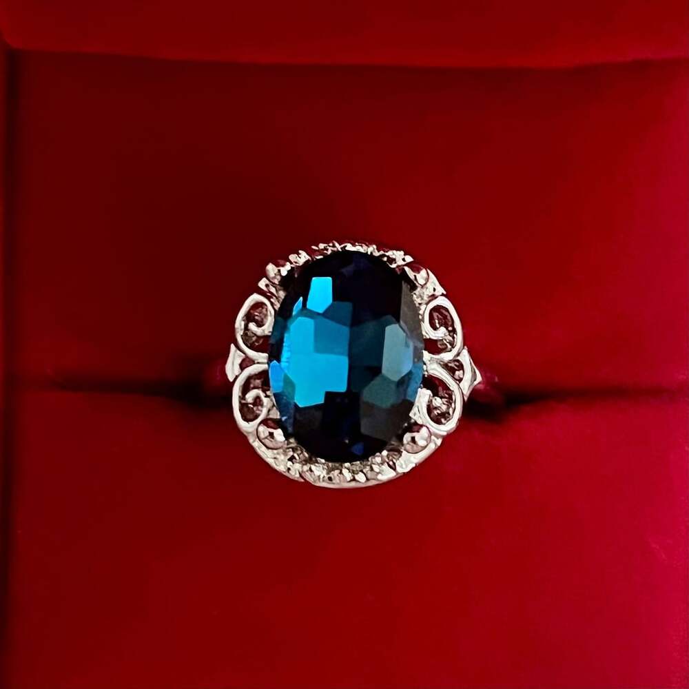 London Blue Topaz Filigree Ring Blue Silver Cocktail Ring Size 8